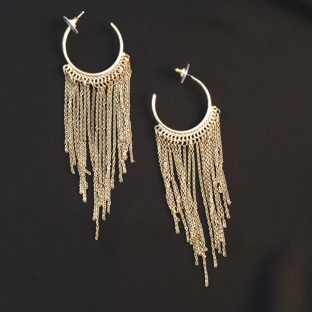 MOVING SALE!  Gold hoop earrings with strands.